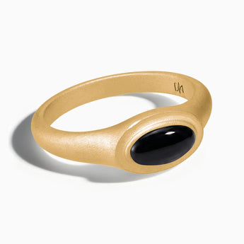 18KT Yellow Gold Vermeil Oval Black Onyx Sandblasted Ring - The Horizon Front View
