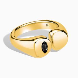 18KT Yellow Gold Vermeil Oval Black Onyx Signet Ring - Close at Hand Front View