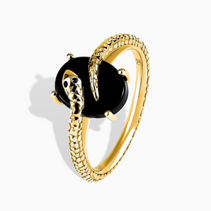 18KT Yellow Gold Vermeil Oval Black Onyx Wrap Serpent Ring - Coiled Sanctum Side View