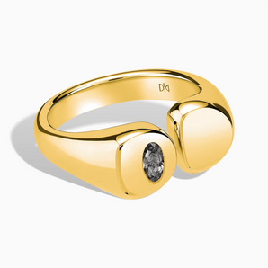 18KT Yellow Gold Vermeil Oval Black Rutilated Quartz Signet Ring - Close at Hand Front View