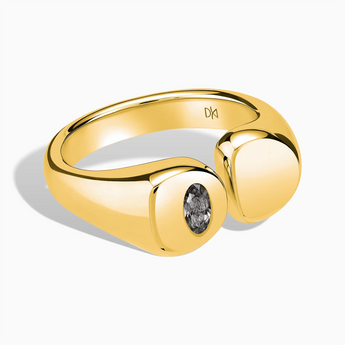 18KT Yellow Gold Vermeil Oval Black Rutilated Quartz Signet Ring - Close at Hand Front View