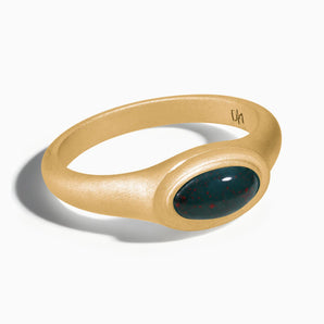 18KT Yellow Gold Vermeil Oval Bloodstone Sandblasted Ring - The Horizon Front View