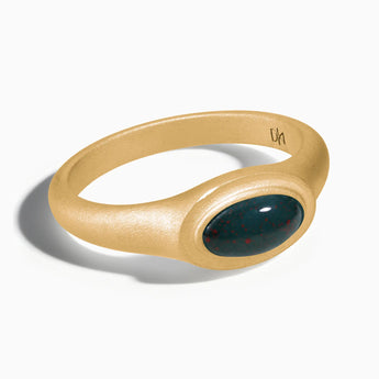 18KT Yellow Gold Vermeil Oval Bloodstone Sandblasted Ring - The Horizon Front View