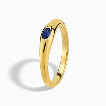 18KT Yellow Gold Vermeil Oval Blue Sapphire Dome Ring - Orbis Stack Side View
