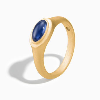 18KT Yellow Gold Vermeil Oval Blue Sapphire Sandblasted Ring - The Horizon Side View