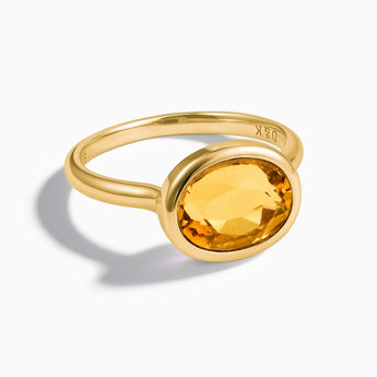 18KT Yellow Gold Vermeil Oval Citrine Bezel Ring - Contour Front View