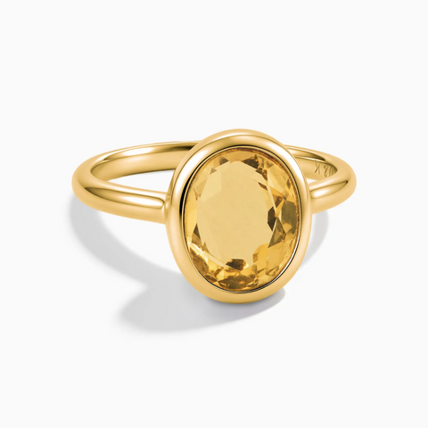 18KT Yellow Gold Vermeil Oval Citrine Bezel Ring - Harmony Front View