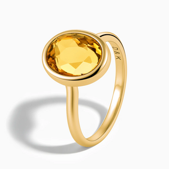 18KT Yellow Gold Vermeil Oval Citrine Bezel Ring - Harmony Side View