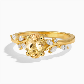 18KT Yellow Gold Vermeil Oval Citrine Branch-Like Ring - Sylvan Charm Front View