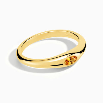 18KT Yellow Gold Vermeil Oval Citrine Dome Ring - Orbis Stack Front View