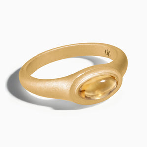 18KT Yellow Gold Vermeil Oval Citrine Sandblasted Ring - The Horizon Front View
