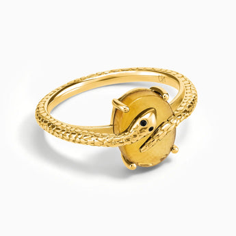18KT Yellow Gold Vermeil Oval Citrine Wrap Serpent Ring - Coiled Sanctum Front View