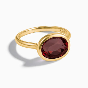 18KT Yellow Gold Vermeil Oval Garnet Bezel Ring - Contour Front View