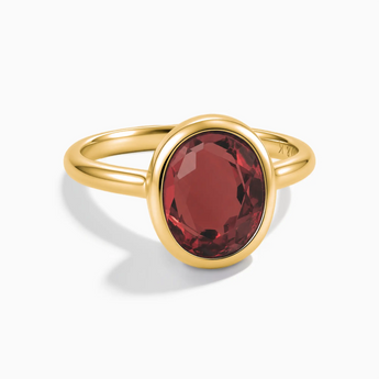 18KT Yellow Gold Vermeil Oval Garnet Bezel Ring - Harmony Front View