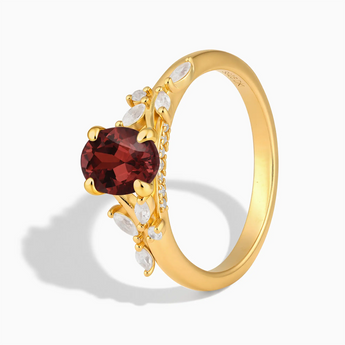 18KT Yellow Gold Vermeil Oval Garnet Branch-Like Ring - Sylvan Charm Side View