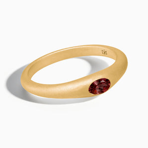 18KT Yellow Gold Vermeil Oval Garnet Sandblasted Ring - Essence Front View