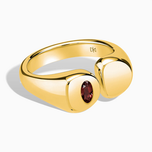 18KT Yellow Gold Vermeil Oval Garnet Signet Ring - Close at Hand Front View