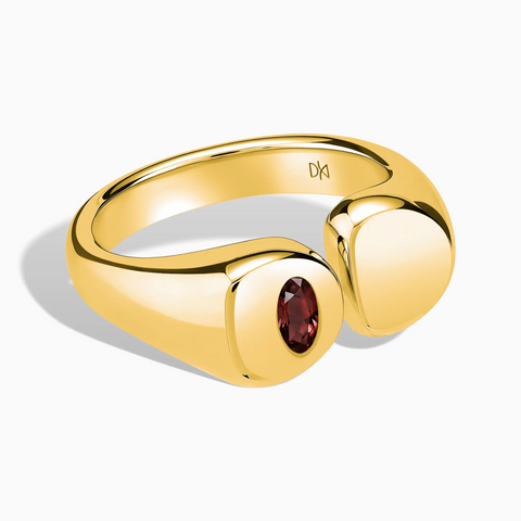 18KT Yellow Gold Vermeil Oval Garnet Signet Ring - Close at Hand Front View