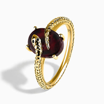 18KT Yellow Gold Vermeil Oval Garnet Wrap Serpent Ring - Coiled Sanctum Side View