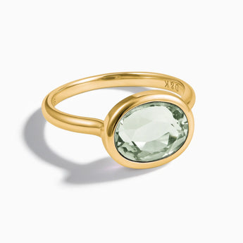 18KT Yellow Gold Vermeil Oval Green Amethyst Bezel Ring - Contour Front View