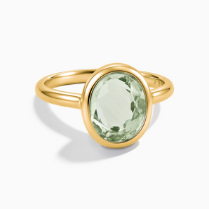 18KT Yellow Gold Vermeil Oval Green Amethyst Bezel Ring - Harmony Front View