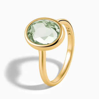 18KT Yellow Gold Vermeil Oval Green Amethyst Bezel Ring - Harmony Side View