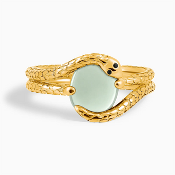 18KT Yellow Gold Vermeil Oval Green Amethyst Coil Ring - Serpent's Embrace Front View