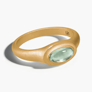 18KT Yellow Gold Vermeil Oval Green Amethyst Sandblasted Ring - The Horizon Front View