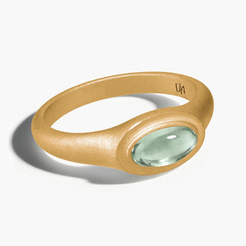 18KT Yellow Gold Vermeil Oval Green Amethyst Sandblasted Ring - The Horizon Front View
