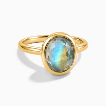 18KT Yellow Gold Vermeil Oval Labradorite Bezel Ring - Harmony Front View