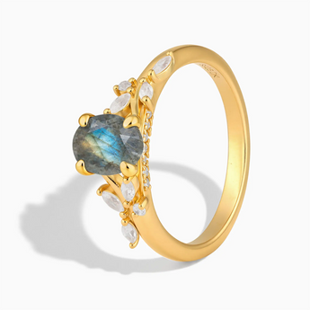 18KT Yellow Gold Vermeil Oval Labradorite Branch-Like Ring - Sylvan Charm Side View