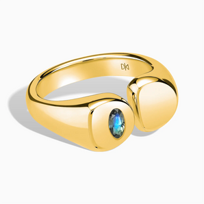 18KT Yellow Gold Vermeil Oval Labradorite Signet Ring - Close at Hand Front View