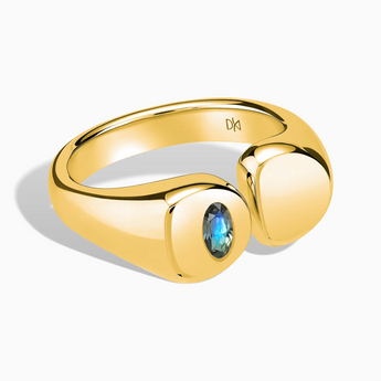 18KT Yellow Gold Vermeil Oval Labradorite Signet Ring - Close at Hand Front View