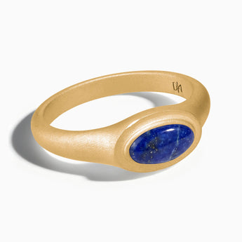 18KT Yellow Gold Vermeil Oval Lapis Lazuli Sandblasted Ring - The Horizon Front View