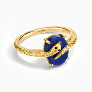18KT Yellow Gold Vermeil Oval Lapis Lazuli Wrap Serpent Ring - Coiled Sanctum Front View