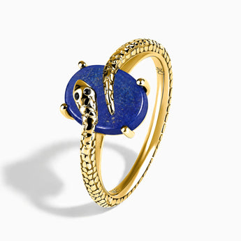 18KT Yellow Gold Vermeil Oval Lapis Lazuli Wrap Serpent Ring - Coiled Sanctum Side View