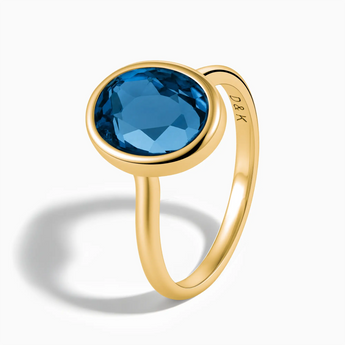 18KT Yellow Gold Vermeil Oval London Blue Topaz Bezel Ring - Harmony Side View