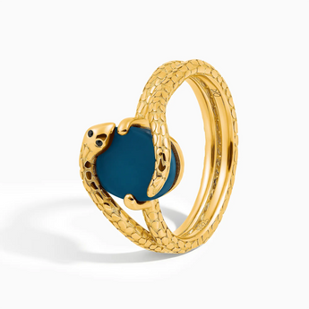 18KT Yellow Gold Vermeil Oval London Blue Topaz Coil Ring - Serpent's Embrace Side View