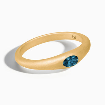 18KT Yellow Gold Vermeil Oval London Blue Topaz Sandblasted Ring - Essence Front View