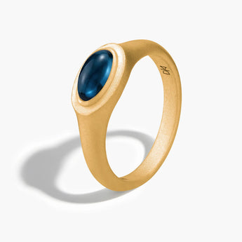 18KT Yellow Gold Vermeil Oval London Blue Topaz Sandblasted Ring - The Horizon Side View