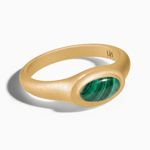 18KT Yellow Gold Vermeil Oval Malachite Sandblasted Ring - The Horizon Front View