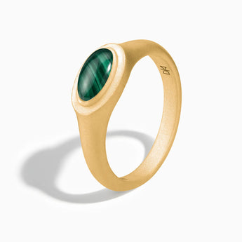 18KT Yellow Gold Vermeil Oval Malachite Sandblasted Ring - The Horizon Side View
