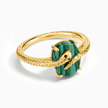 coiled-sanctum-front-view
18KT Yellow Gold Vermeil Oval Malachite Wrap Serpent Ring - Coiled Sanctum Front View