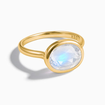 18KT Yellow Gold Vermeil Oval Moonstone Bezel Ring - Contour Front View