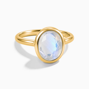 18KT Yellow Gold Vermeil Oval Moonstone Bezel Ring - Harmony Front View