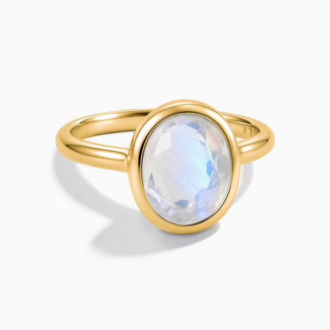 18KT Yellow Gold Vermeil Oval Moonstone Bezel Ring - Harmony Front View