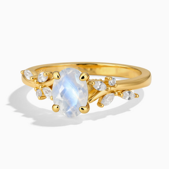 18KT Yellow Gold Vermeil Oval Moonstone Branch-Like Ring - Sylvan Charm Front View