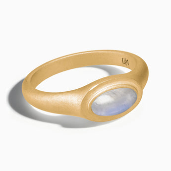 18KT Yellow Gold Vermeil Oval Moonstone Sandblasted Ring - The Horizon Front View