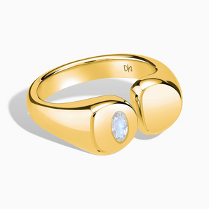 18KT Yellow Gold Vermeil Oval Moonstone Signet Ring - Close at Hand Front View