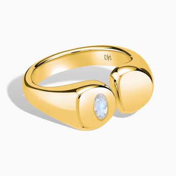 18KT Yellow Gold Vermeil Oval Moonstone Signet Ring - Close at Hand Front View